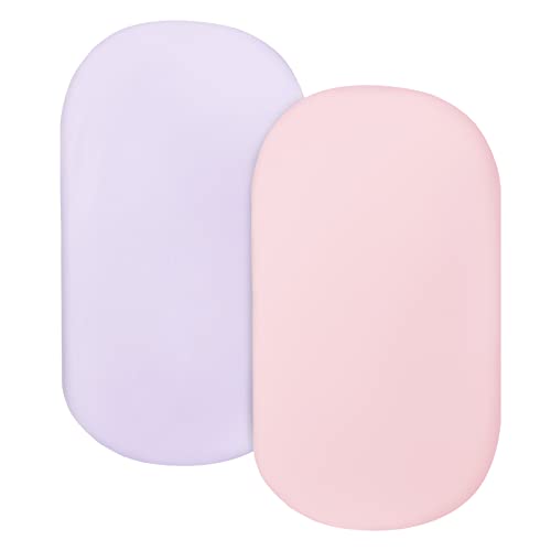 Image of Bassinet Sheet Set 2 Pack Fitted Bassinet Sheets for Baby Girl, Universal Microfiber Soft Cradle Sheets for Oval Rectangle and Hourglass Bassinet Mattress, Pink and Violet