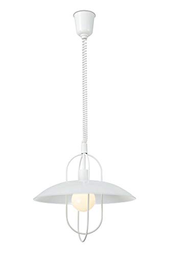 Inspired Deco - Riva - Rise & Fall Dome Ceiling Pendant E27, Matt White, Opal White Glass Shade