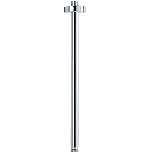 NearMoon Ceiling Mounted Shower Arm With Flange and Teflon Tape, Universal Connection Straight Round Shower Arm for Fixed Rain Shower Head, Thicken Stainless Steel (16 Inch, Chrome)