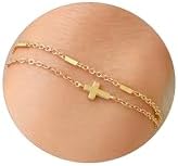 Dainty Gold Bracelets for Women Non Tarnish - 18K Gold Cross Pear...