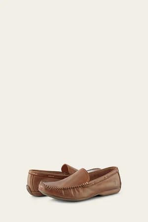 Image of Frye Lewis Venetian Loafers for Men Hand-Crafted with Antique Pull-Up Leather with Moccasin Construction, Full Rubber Outsole, and Modified Heel