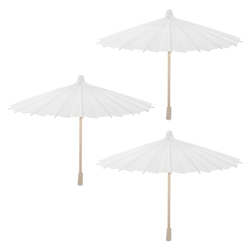 LUOZZY 3 Pcs White Diy Blank Oil Paper Umbrella with Solid Wood Frame for Painting Wedding Party Decorations Photography Props