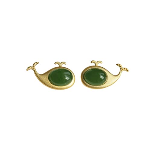 Clous d'oreilles baleine en jade et jaspe S925 pour look de campus
