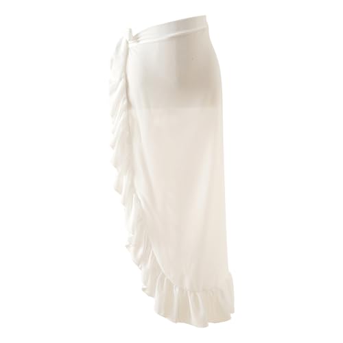 Mujeres Playa Cubrir Pareo Falda Vestido Sexy Falda Envolvente Sarong Gasa Falda de Playa Elegante Piscina Vacaciones Bikini Cubierta Sarong (Blanco)