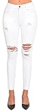 PerZeal Women's Skinny Ripped Stretch Jeans - Slim Fit High Waisted Distressed Denim Pants with Hole, 2629white, XX-Large