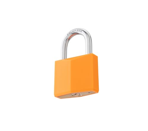 Image of 2-Pack Keyed Alike Locks, Orange Covered Brass Keyed Padlock with Stainless Steel Shackle, 1-9 /16 Inch Lock Body, Rustproof Locks for Luggage Gate Fence Hasp Cabinet Toolbox Gym School Locker