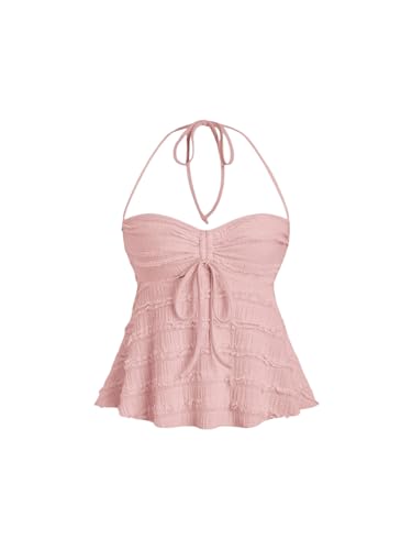 GORGLITTER Damen Crop Top Y2K Neckholder Tops Trägertop Bauchweg Oberteil Halter Top Trägershirt Sommer Träger-Top Rosa S