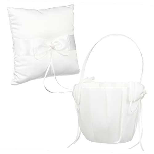 OUNONA 2pcs Ring Pillow Matching Flower Basket Wedding Accessory Set for Flower Girl Basket