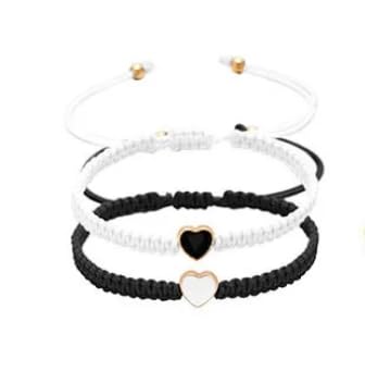 Bracelets à breloques cœur initiale tressés pour couple et amitié