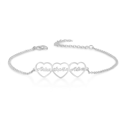 Bracelet cœur personnalisé 1-4 noms en argent gravé pour femme
