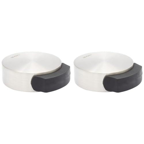 WAGNER Design-Boden-Türstopper SCREW OR GLUE/Schrauben oder Kleben - Durchmesser Ø 50 x 55 x 17 mm, Metall gebürstet, Edelstahloptik, thermoplastischer Kautschuk, Designpreis - 15511111