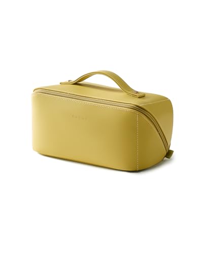 Image of EACHY Travel Makeup Bag, Large Capacity Cosmetic Bag for Women, Waterproof PU Leather, Flat Open Portable Toiletry Bag for Skincare, Brushes & Travel Essentials