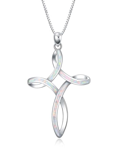 WINNICACA Celtic Cross Necklace 925 Sterling Silver Opal Cross Pendant Necklaces White Opal Religious Confirmation JJewelry Gifts for Women Her Daughter Wife Anniversary Birthday Presents Ideas