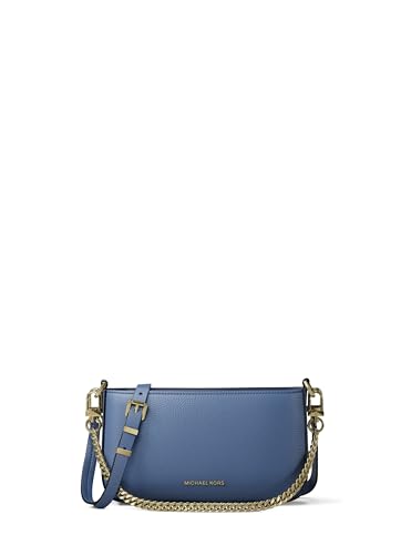 Michael Kors Bryant Bolsa transversal conversível pequena, ferragens douradas/couro seixo/azul francês