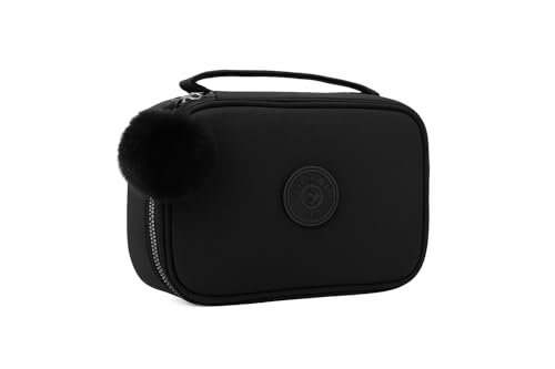 Estojo Escolar Grande em Nylon Tactel para 100 lápis, 30 Elásticos Organizadores, 3 Compartimentos, Resistente, Ziper, Unissex(PRETO)