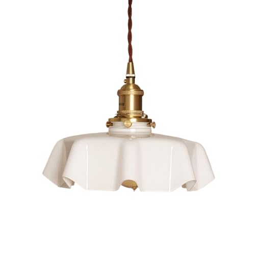 PAYAER Vintage Pendant Light White Ruffled Milk Glass Shade Hanging