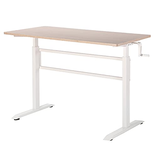 UNICOO Manual Standing Desk - Adjustable Height Heavy Duty Game Desk, Crank Computer Desk With Headphone Hook, 48 x 24 Inches (SYK01-Light Oak)