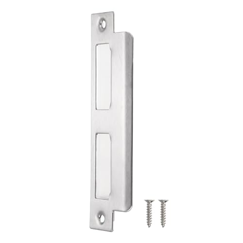 sourcing map Placa de Refuerzo para Cerradura, 145mm x 40mm, Acero Inoxidable 201, Placa de Golpe de Pestillo para Marco de Puerta, Jamba de Puerta, Plateado