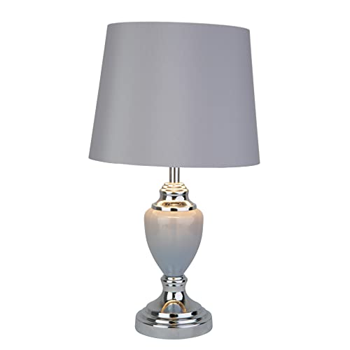 Lighting Supermarket Hepburn Small Ceramic Table Lamp with Matching Shade - Modern Grey & Silver