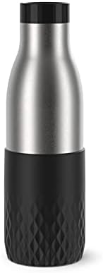 Emsa Bludrop Sleeve Isolier-Trinkflasche, 0,5 Liter, 100% dicht, Quick-Press Verschluss, Ergonomischer 360° Trinkgenuss,12h warm, 24h kühl, spülmaschinenfest, Edelstahl, Schwarz, N