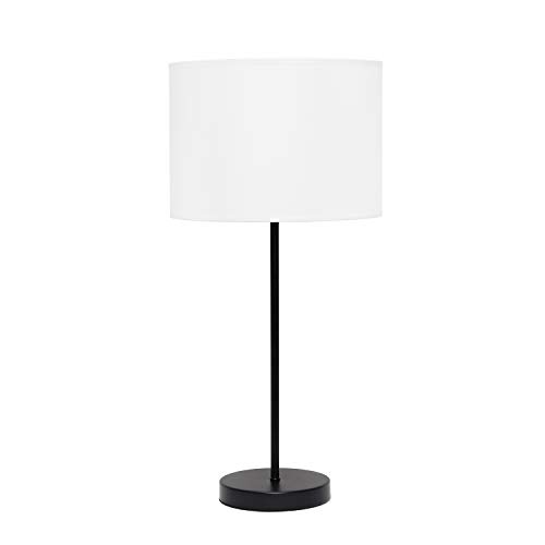 Simple Designs LT2040-BAW 23″ Standard Metal Stick Lamp with Round Base and Drum Fabric Shade for Home Décor, Bedroom, Office, Dorm, Living Room, Entryway, Foyer, Black