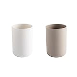 Toothbrush Holder Japanese Style Bathroom Accessories Toothpaste Holder Makeup Brush Cup, Razor Holder for Bathroom Vanity countertop 2pcs (White，Brown)