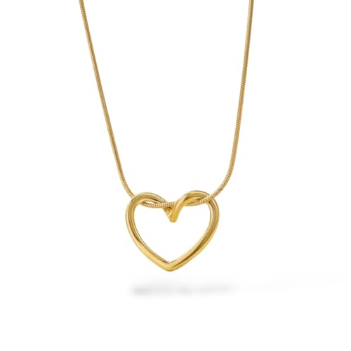 18K Gold Plated Heart Pendant Chain Necklace for Women & Girls | ...