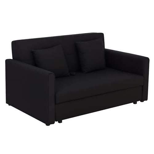 HOMCOM Sofá Cama de 2 Plazas Tapizado en Algodón con 2 Cojines Desmontables Reposabrazos y Base de Almacenaje Sofá Doble Moderno para Salón Oficina 152x101x81 cm Gris Carbón