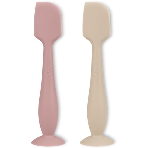 Image of Mintlyfe Diaper Cream Applicator Set - Soft Silicone Baby Butt Brush with Suction Base, Baby Butt Spatula, Full Size - Newborn Baby Essentials (2Packs-Sand/Blush)