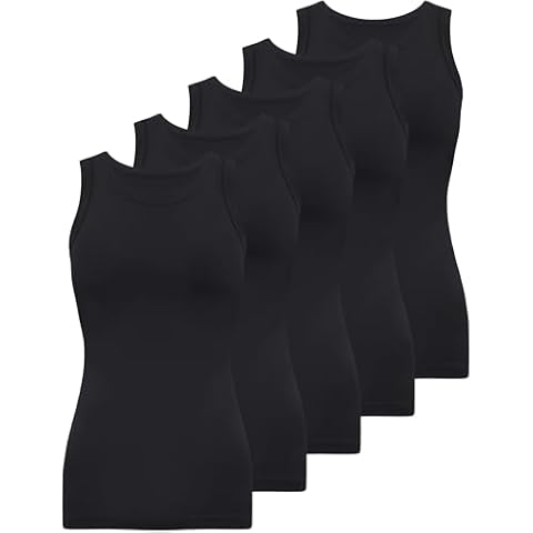 BQTQ 5 Pack Womens Crewneck Tank Tops High Neck Tank Tops Sleeveless Slim Fit Basic Tanks Top Ladies Undershirts, Black, L Cover
