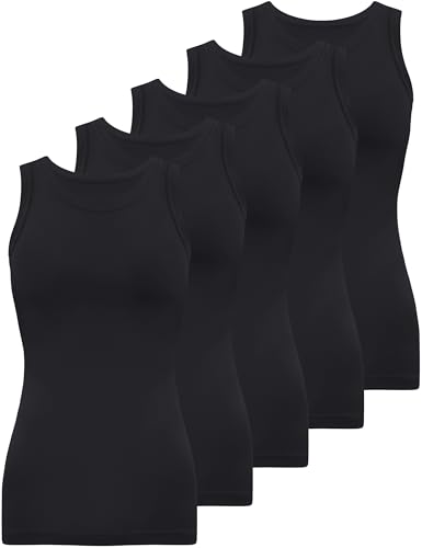 BQTQ - BQTQ 5 Stück Unterhemd Damen Tank Top Rundhalsausschnitt elastische Tank Tops Stretch ärmellose Unterhemden (Schwarz) XXL