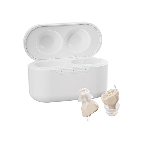 Clarity CIC Rechargeable Personal Sound Amplifier for Adults & Seniors | Discreet In-Ear Sound Amplifier with Noise Reduction & Charging Case Beige 120h Battery | Digital CIC
