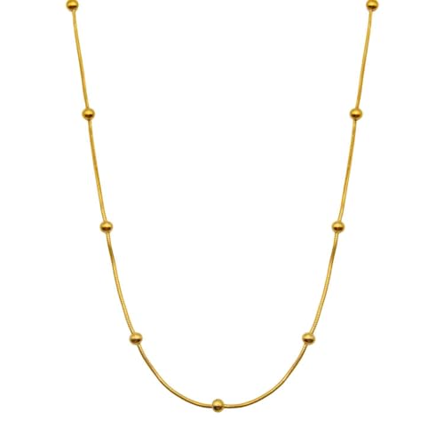 GOLDENCAT Collar Elsa, Collar con Bolitas, Gargantilla Dorada con Bolas, Cadena con Esferas, Longitud 50 cm, Acero Inoxidable, Baño oro 18k