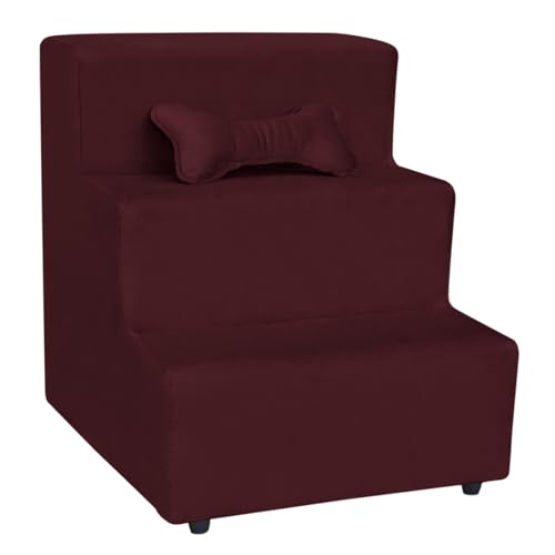 Escadinha Pet 3 Degraus Cachorro e Gato Veludo Bordô