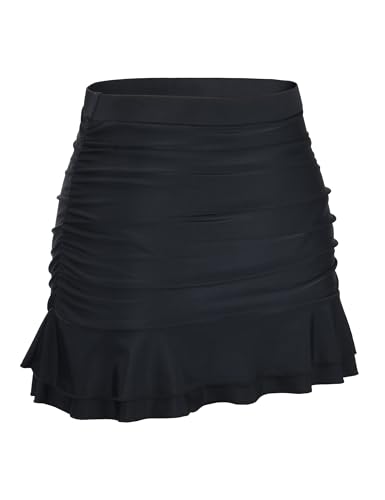 Image of Hilor Women's Skirted Bikini Bottom High Waisted Swim Bottom Shirred Ruffle Swim Skirt