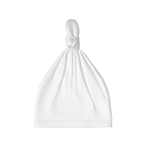 Solid Color White Print Newborn Baby Hat, Soft Top Knotted Beanie Cap, Cute Infant Headwear for 0-6 Months Welcome Party