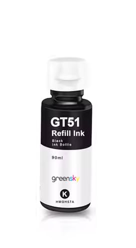 Image of Compatible Inkjet Refill Ink for HP Ink Tank GT51 Black Ink Bottle Series Replacement Ink for HP 310,315,319,410,415,419,450,510,550,610,GT5810 GT5820,GT5811 Printer (Black 90ml 1pc)