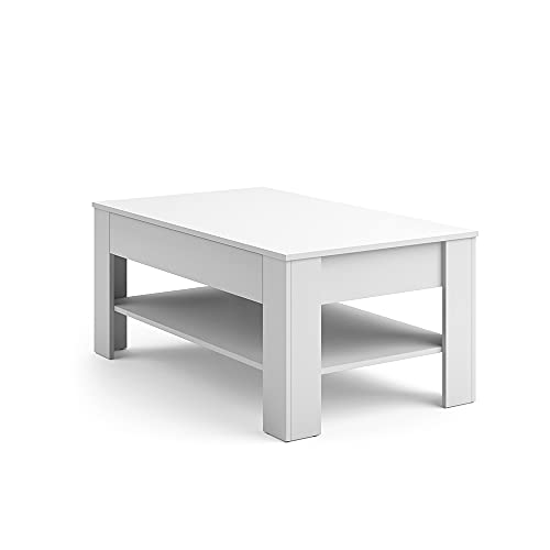 Vicco Couchtisch Milan, Weiß, 92.2 x 65 cm, mit Ablagefach zur Aufbewahrung von Zeitschriften und Fernbedienungen