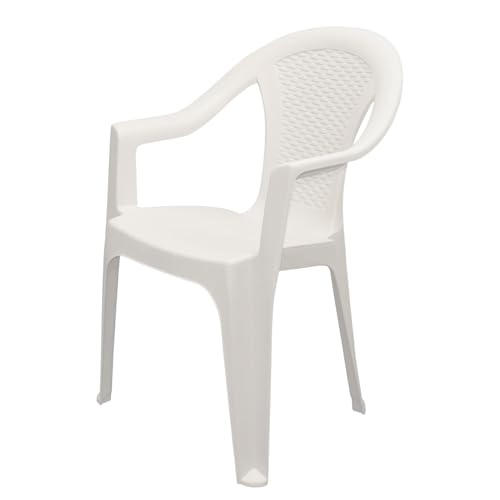 Spetebo Stapelbarer Gartenstuhl in weiß - Monoblock in Rattan Optik aus Kunststoff - Stapelstuhl Kunststoffstuhl (1 Stück - weiß)