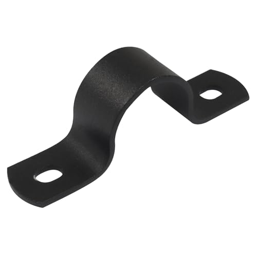 Image of Zorfeter 1 inch /25mm Pipe Strap, Black U-Clamps, 12 Pack | Metal Clamps, Double-hole Bracket, Two Hole Pipe Strap, DIY Industrial Style