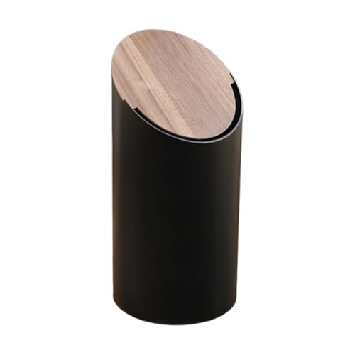 Caneca de basura plástica con tapa giratoria y madera