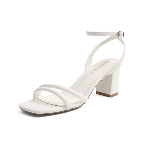 Image of Shoe'N Tale Strappy Heels for Women Square Toe Chunky Block Heels Ankle Buckle Heeled Sandals