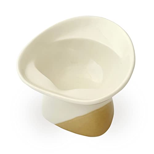 日本製・陶磁器 PAW-MOTTO【パウ・ボウル SHIZUKU】パウモット 猫用 ウォーターボウル あごびちゃ・短足・鼻ぺちゃ猫 優しい器 お手入れ簡単 給水 猫用食器 瀬戸焼 (マスタード)