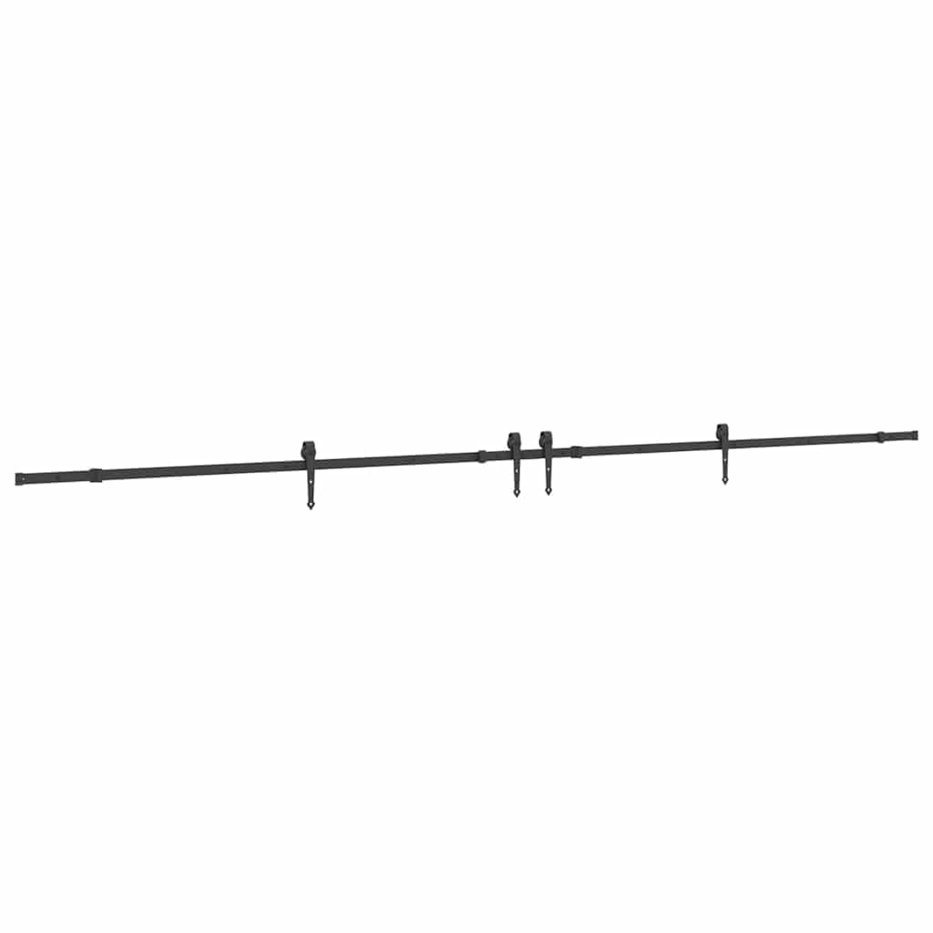 Szyny do drzwi przesuwnych, przedłużenie 427 cm, zestaw okuć do drzwi przesuwnych ze stali malowanej proszkowo w kolorze czarnym, z wewnętrznymi łożyskami zapewniającymi płynne i ciche