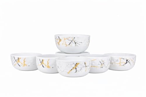 Image of Ariya 4.5 Inch Melamine Soup Bowls Set of 6 (350 ml) | White /Gold /Black | Serving Bowls for Soup, Salad, Noodles, Pasta, Oatmeal | Durable & Stylish Dinnerware for Daily & Special Use