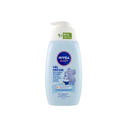 NIVEA BABY Duschgel für Haare an den Füßen 500 ml, Schaumbad für Kinder für weiche und saubere Haut und Haare, Babybad mit Tränenschutz, feuchtigkeitsspendendes und erweichendes Shampoo für Kinder