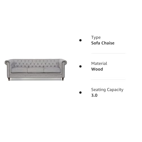 Image of Modern and Stylish 3 Seater Chesterfield Luxury Sofa with Valvet and Fabric Comfortable Sofa for Living Room, Dining Room, Hallway, and Office-(Light Grey).