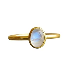 Keeta Luxury Moonstone Ring for Women US 4- Simple 14K Gold vermeil Rings with Gemstones – Statement Rings, Crystal Rings