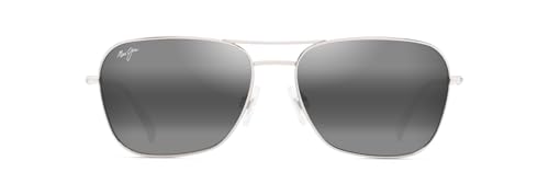 Maui Jim Naauao Aviator Sunglasses Shiny Silver W/Crystal/Neutral Grey Polarized Large
