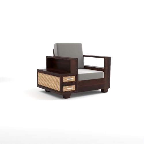 Image of sofa set 3 (Walnut Finish, 1 Seater Sofa, Sofa with Drawer - Cane)
